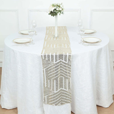 Sequin Table Runner 12"x108" Champagne - Diamond Glitz Table Decor