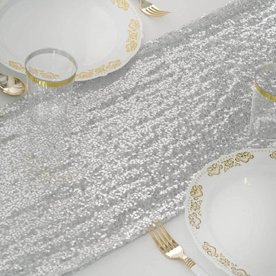 Sequin Table Runner 12"x108" Silver - Glittering Finish Table Decor