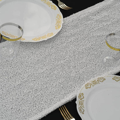 Sequin Table Runner 12"x108" White Iridescent with Glittering Finish - Perfect for Glamorous Occasions