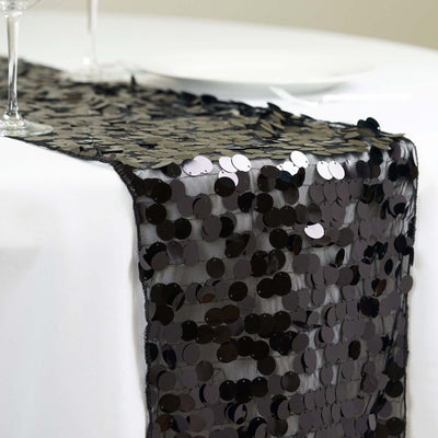 Sequin Table Runner 13"x108" Black - Big Payette Table Decor