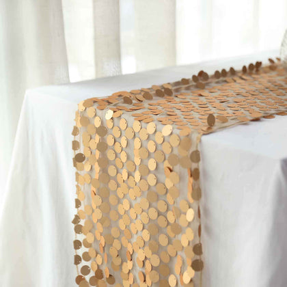 Sequin Table Runner 13"x108" Matte Champagne - Big Payette Table Decor