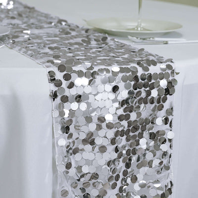 Sequin Table Runner 13"x108" Silver - Big Payette Table Decor