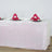 Elegant pink table cover with decorative napkins and glassware.