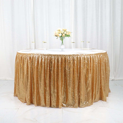 Sequin Table Skirt 17ft Gold - Pleated Satin With Top Velcro Strip Sparkly Table Decor