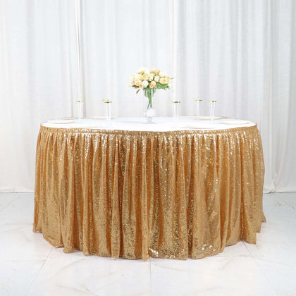 Sequin Table Skirt 17ft Gold - Pleated Satin With Top Velcro Strip Sparkly Table Decor