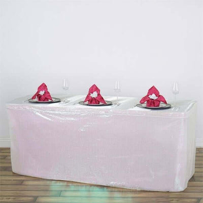 Sequin Table Skirt 21ft White Iridescent with Glitzy Design - Luxe Decor for Grand Events