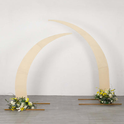 Set of 2 Beige Spandex Half Crescent Moon Wedding Arch Covers, Custom Fitted Backdrop Stand Cover for Curved Arbor Flower Balloon Frame