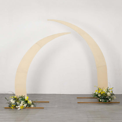 Set of 2 Beige Spandex Half Crescent Moon Wedding Arch Covers, Custom Fitted Backdrop Stand Cover for Curved Arbor Flower Balloon Frame