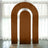 Modern three-arch display backdrop in warm brown tones.