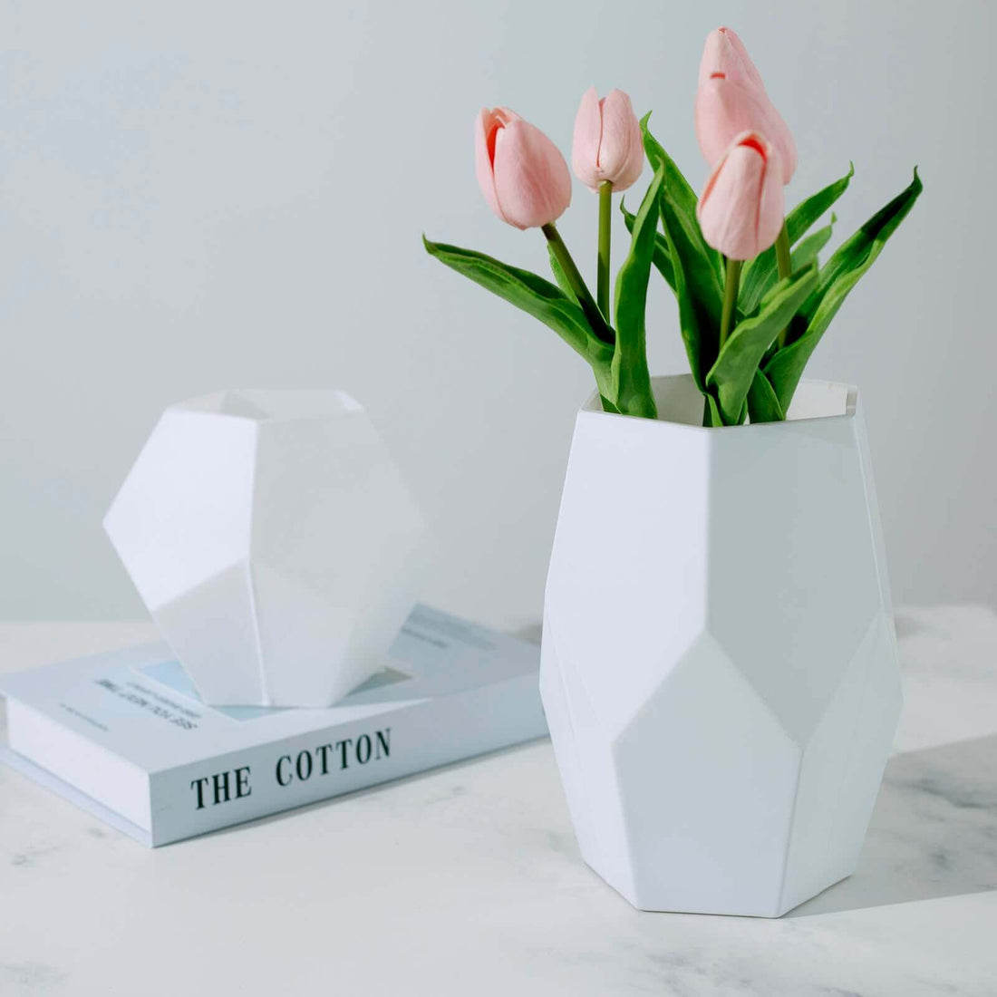 white glass plant pot Glass Vases Geometric Matte White 5", 8"