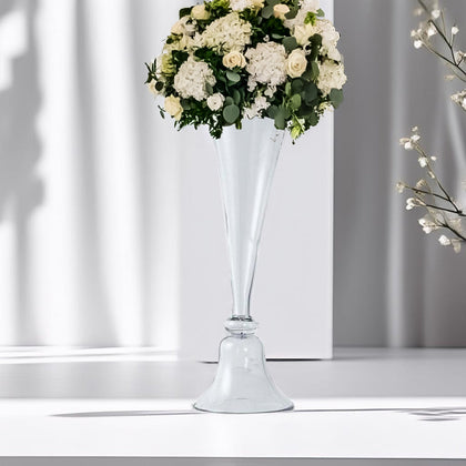 Set of 2 Glass Trumpet Vases Reversible Clarinet Style 28" Clear - Sophisticated Wedding Floral Centerpieces