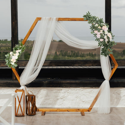 Set of 2 Silk Rose Floral Swag Wedding Arch Decor in Cream Blush with Eucalyptus Leaves, Large Artificial Flower Arrangement Garlands - 24",42"