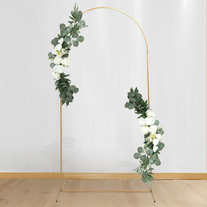 Set of 2 White Silk Rose Floral Swag Wedding Arch Decor with Eucalyptus Leaves, Artificial Flower Arrangement Party Decorations - 20",30"