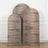 Wooden arch-shaped room dividers in three sizes against a white backdrop.