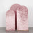 Three pink velvet backdrops in varying heights on a plain background.