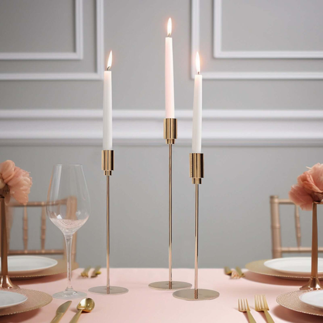 Gold Metal Taper Candle Holders