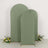 Set of three green fabric backdrops with rounded tops against a white background.