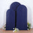 Navy blue arch-shaped display boards with floral accents
