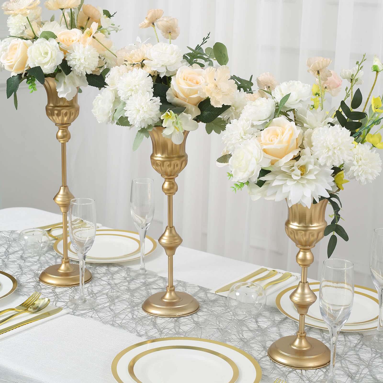 Metallic Gold Trumpet Flower Vase Set of 3 | eFavormart