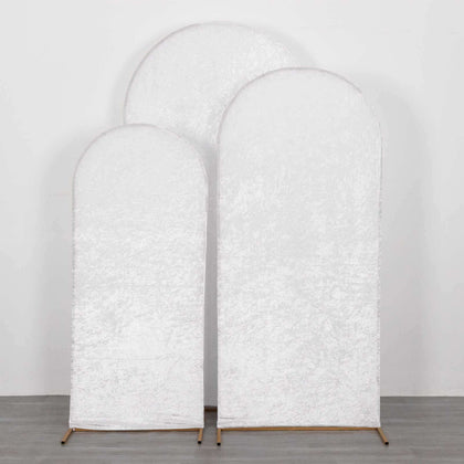 Set of 3 White Crushed Velvet Chiara Wedding Arch Covers For Round Top Backdrop Stands 5ft, 6ft, 7ft