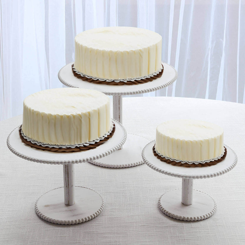 Set of 3 Beaded Rim Wooden Cake Stands Whitewash | eFavormart