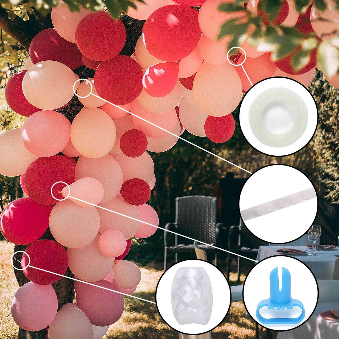 Balloons in shades of pink and red for festive decorations.