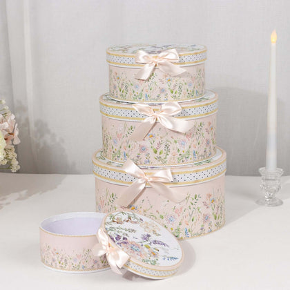 Set of 4 Cardstock Round Nesting Gift Boxes With Lids 5",7",8",9"