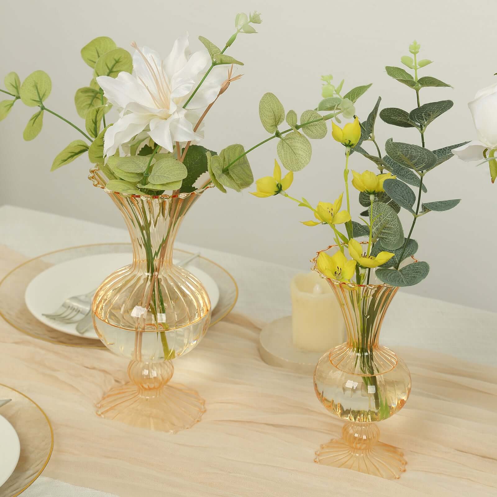 Set of 4 Glass Vases Nordic Style Amber Gold | eFavormart