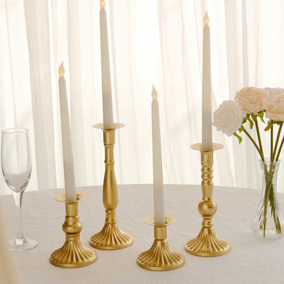 Set of 4 Gold Baroque Metal Taper Candle Holders 9", 8", 5", 3" - Vintage Wedding Table Decor