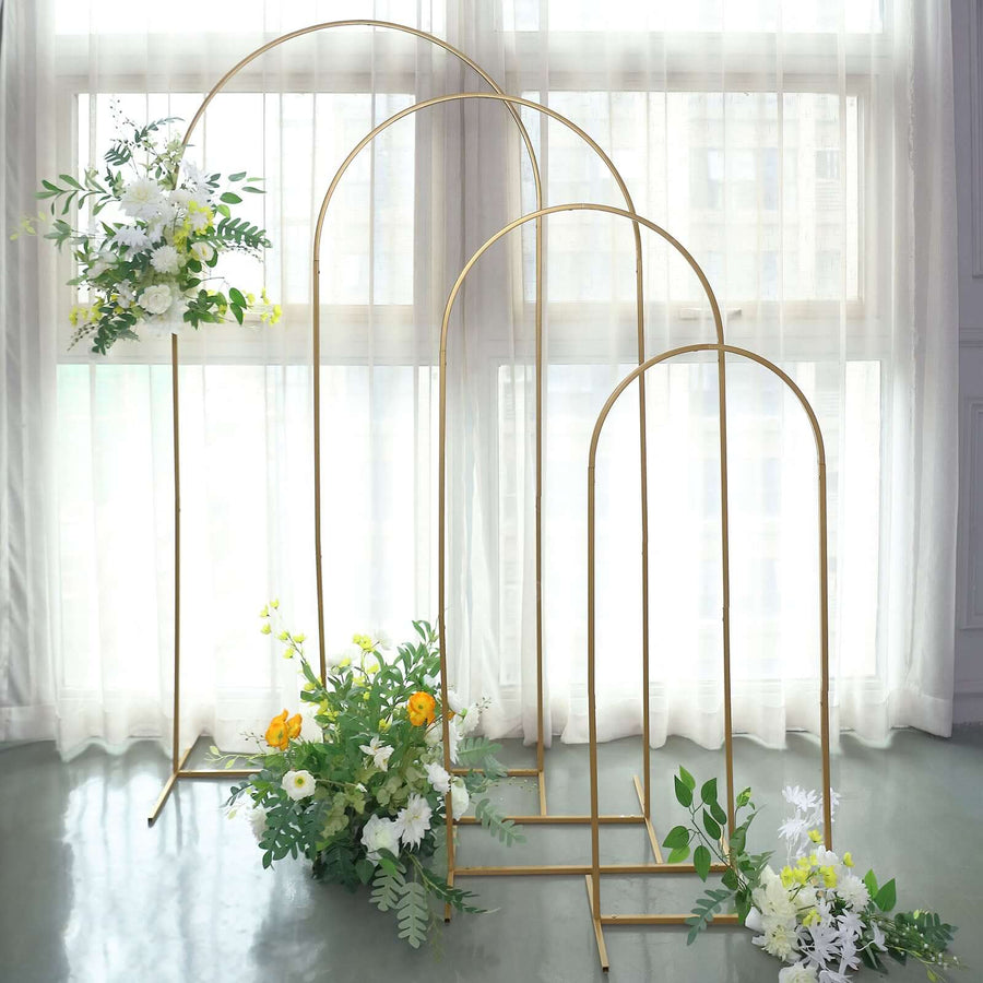 Gold metal Chiara arch backdrop stands for baby shower photo area