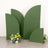 Green curved backdrop panels with floral arrangements in front.