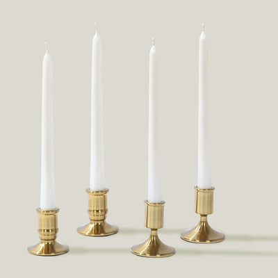 Set of 4 Metal Taper Candle Holders 2.5", 3" Vintage Gold with Sturdy Round Base - Traditional Pillar Candlestick Holders