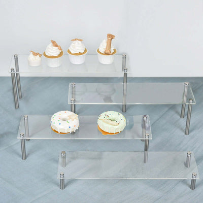 Set of 4 Premium Acrylic Dessert Display Stands Clear - Compact Buffet Riser Serving Tray Platter for Candy Dessert Table Decorations