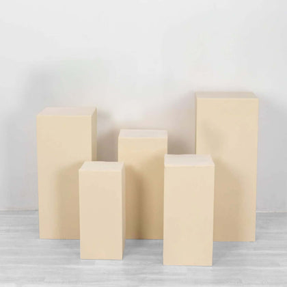 Set of 5 Beige Spandex Rectangle Pillar Prop Covers, Stretchable Pedestal Stand Covers - 160 GSM