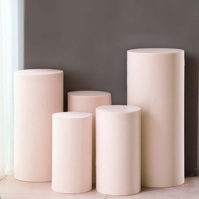 Set of 5 Blush Spandex Cylinder Pillar Prop Covers, Stretchable Pedestal Stand Covers - 160 GSM
