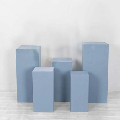 Set of 5 Dusty Blue Spandex Rectangle Pillar Prop Covers, Stretchable Pedestal Stand Covers - 160 GSM