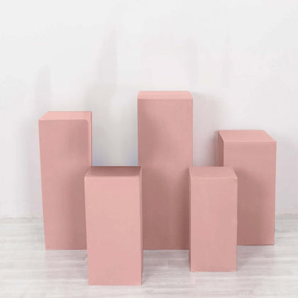 Set of 5 Dusty Rose Spandex Rectangle Pillar Prop Covers, Stretchable Pedestal Stand Covers - 160 GSM