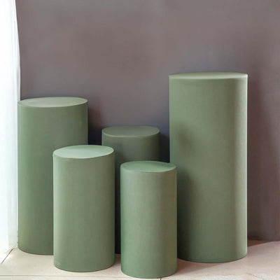 Set of 5 Dusty Sage Green Spandex Cylinder Pillar Prop Covers, Stretchable Pedestal Stand Covers - 160 GSM