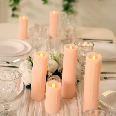 Set of 6 LED Drip Wax Pillar Candles Blush - Flameless Flicker Battery Operated Luminaria Lighting