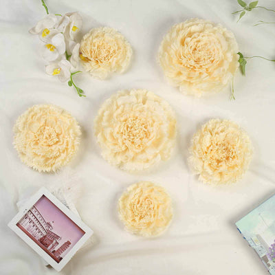 Set of 6 Ivory / Cream Carnation 3D Paper Flowers Wall Decor 7",9",11"