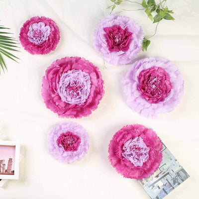 Set of 6 Lavender Carnation 3D Paper Flowers Wall Decor 7",9",11"