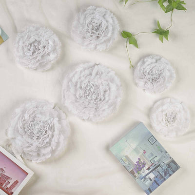 Set of 6 White Carnation 3D Paper Flowers Wall Decor 7",9",11"