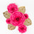 Pink paper roses with gold leaves on a white background.
