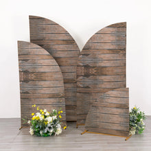 Set of 4 Brown Spandex Chiara Backdrop Stand Covers With Rustic Wood Print, Fitted Covers Half Moon