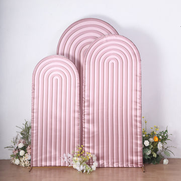 Set of 3 Dusty Rose Ripple Chiara Backdrop Stand Covers, Fitted Covers For Round Top Wedding Arches 5ft, 6ft, 7ft