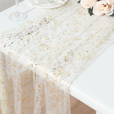 Sheer Chiffon Glitter Table Runner 10ft Metallic Gold - Dazzling Decor for Any Occasion