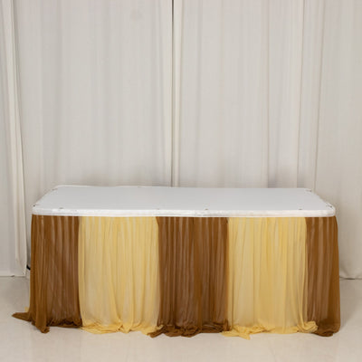 Sheer Chiffon Table Skirt 14ft Champagne and Gold – Pleated Ruffle Skirting with Polyester Backing, Shimmer Sheer, Wrinkle-Free Fabric