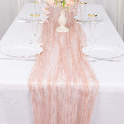 Sheer Crinkled Organza Table Runner 9ft Dusty Rose - Shimmer Chiffon Table Linen