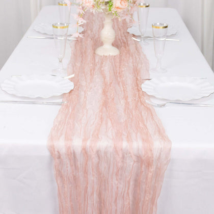 Sheer Crinkled Organza Table Runner 9ft Dusty Rose - Shimmer Chiffon Table Linen