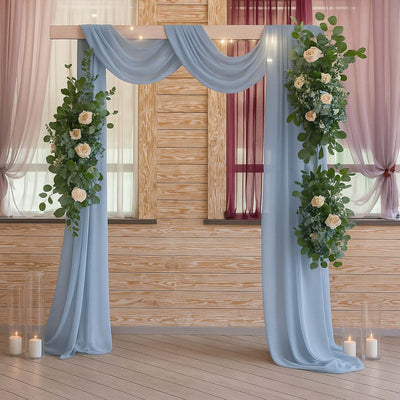 Sheer Wedding Arch Drape – 5ftx32ft Dusty Blue Sheer Curtain Backdrop, Ceiling Drapery Panel
